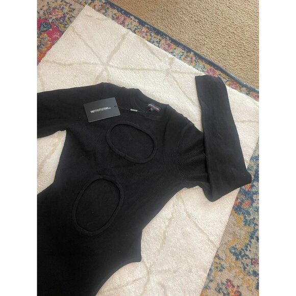 NWT PrettyLittleThing Black Cut Out Statement Sweater Dress - Picture 4 of 6